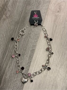 Silver-Tone Chain Necklace and Earrings with Pink and Burgundy Crystal Charms